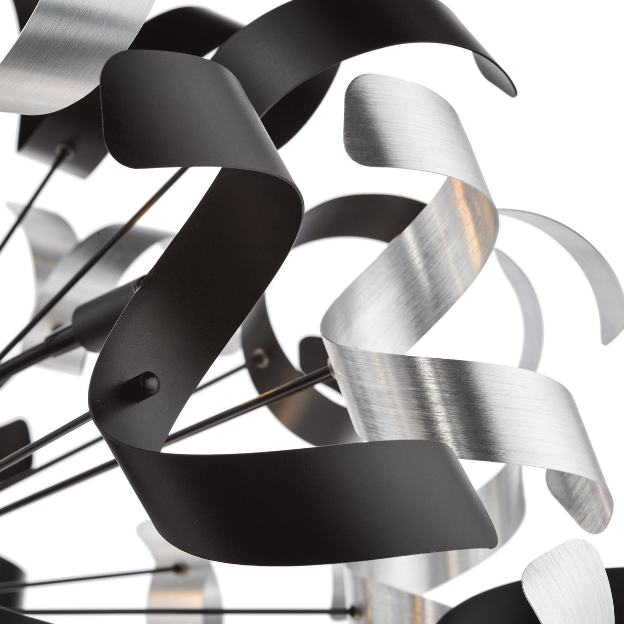 Swash 12 Light Pendant Black With Black & Aluminium Ribbons