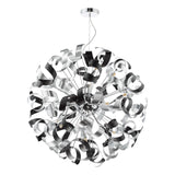 Swash 12 Light Pendant Polished Chrome With Black & Aluminium Ribbons