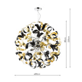 Swash 12 Light Pendant Polished Chrome With Black & Gold Ribbons