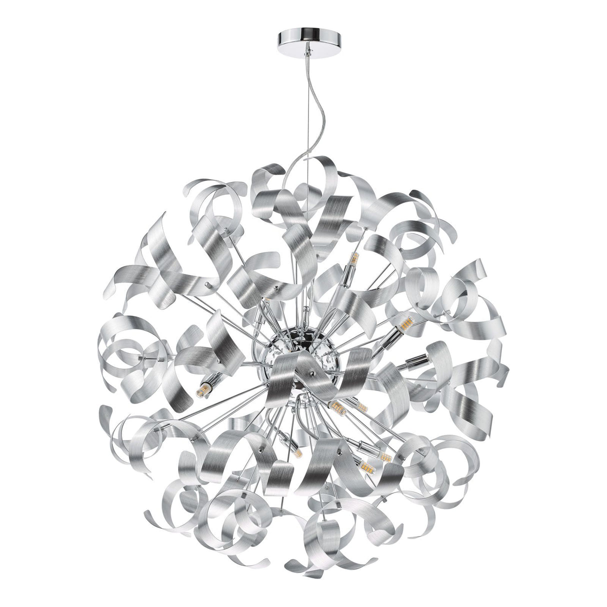 Swash 12 Light Pendant Polished Chrome With Aluminium Ribbons