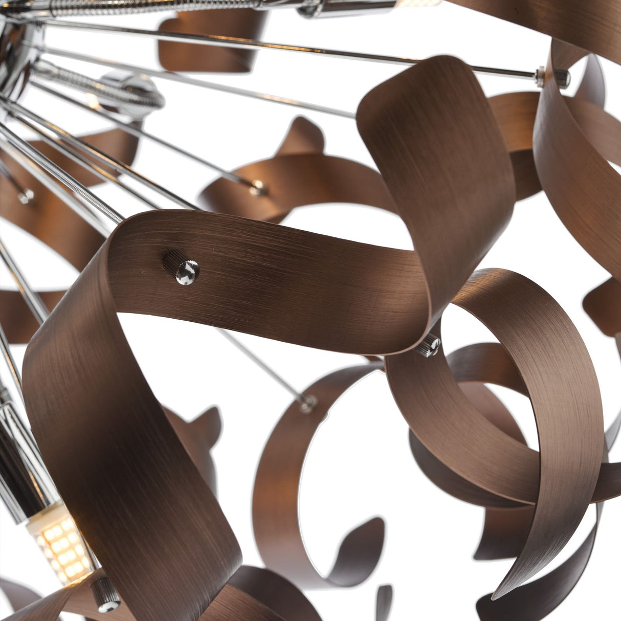 Swash 12 Light Pendant Polished Chrome with Copper Ribbons