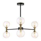 Takara 6 Light Semi-Flush Matt Black and Bronze With Twisted Amber Glass