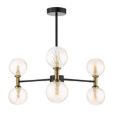 Takara 6 Light Semi-Flush Matt Black and Bronze With Twisted Amber Glass