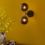 Takara 2 Light Wall Light Matt Black and Bronze With Black Confetti Glass