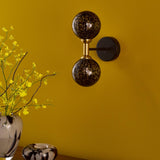 Takara 2 Light Wall Light Matt Black and Bronze With Black Confetti Glass