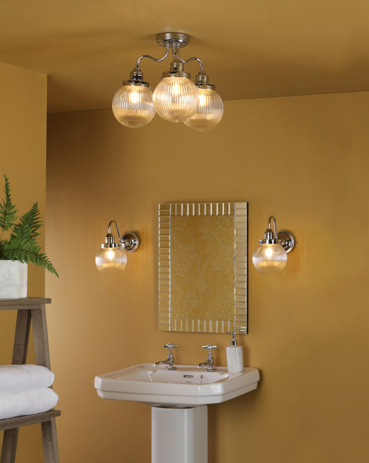 Tamara Bathroom Wall Light Polished Chrome Ribbed Glass IP44