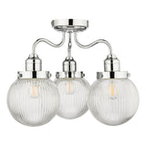 Tamara 3 Light Bathroom Semi Flush Polished Chrome Ribbed Glass IP44