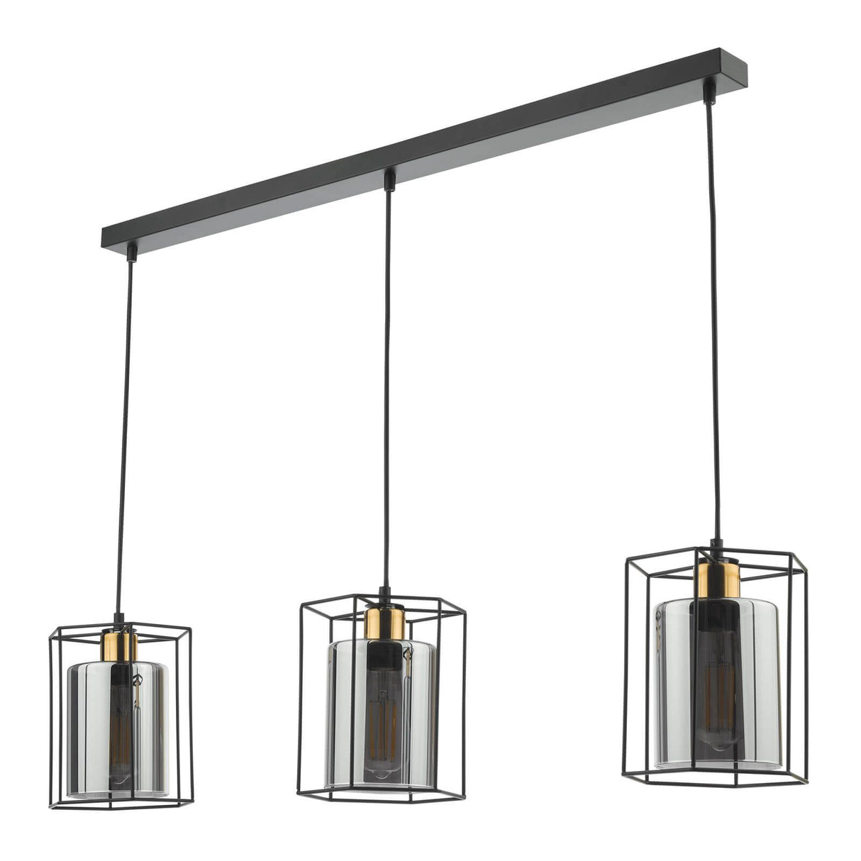 Tatum 3 Light Bar Pendant Matt Black and Smoked Glass