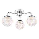 Teva 3 Light Semi-Flush Polished Chrome and Faceted Acrylic IP44