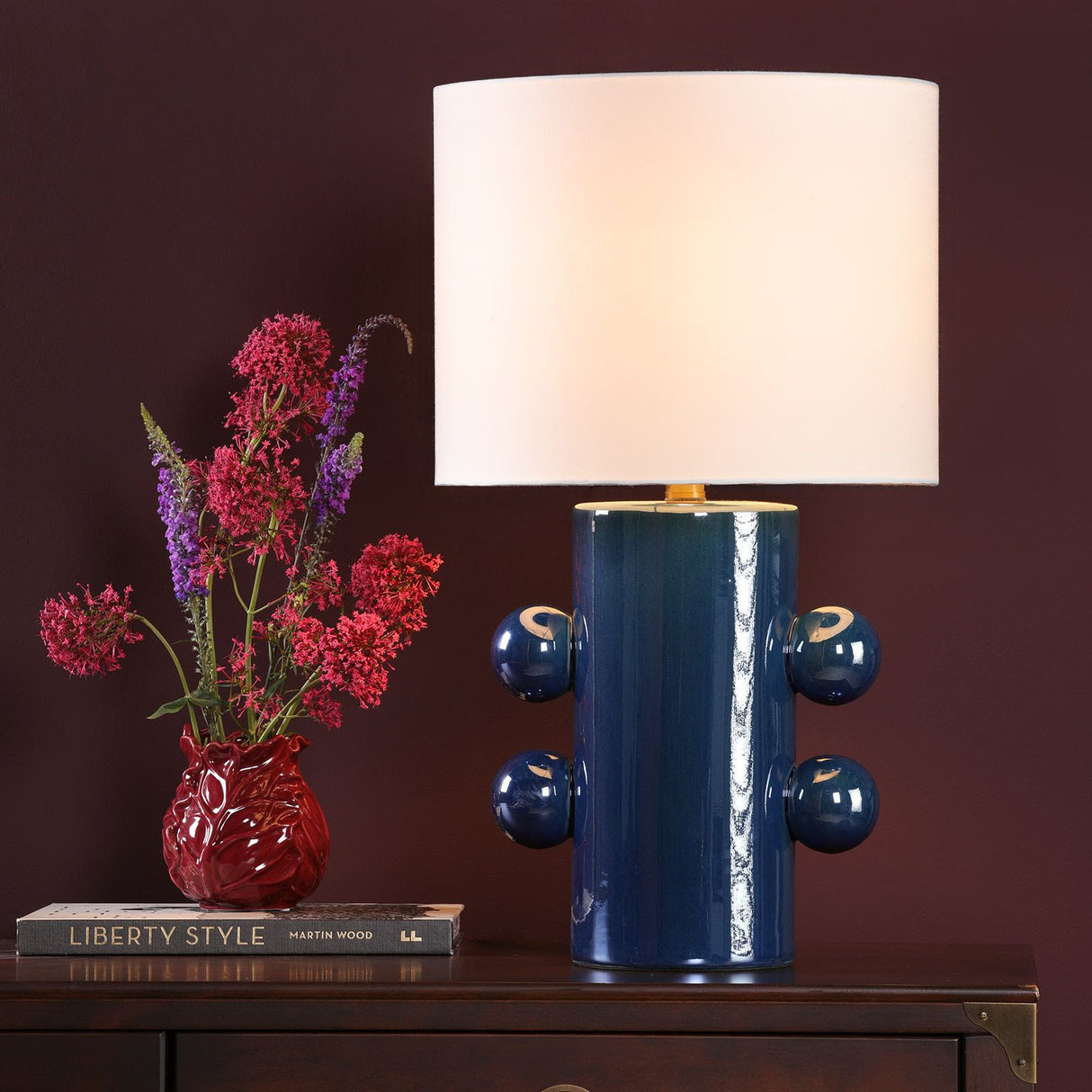 Tisha Table Lamp Blue and Polished Chrome With Shade