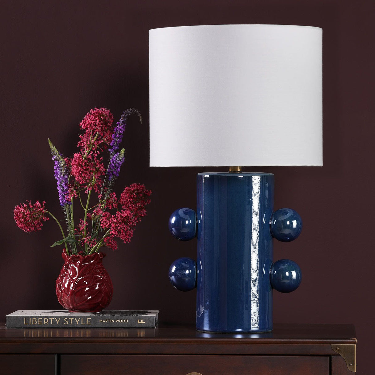 Tisha Table Lamp Blue and Polished Chrome With Shade