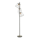 Tower 3 Light Floor Lamp Matt Black and Polished Copper