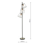 Tower 3 Light Floor Lamp Matt Black and Polished Copper
