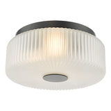 Twyman 3 Light Flush Satin Black and White Ribbed Glass IP44