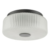 Twyman 3 Light Flush Satin Black and White Ribbed Glass IP44