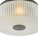 Twyman 3 Light Flush Satin Black and White Ribbed Glass IP44