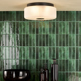 Twyman 3 Light Flush Satin Black and White Ribbed Glass IP44