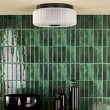 Twyman 3 Light Flush Satin Black and White Ribbed Glass IP44