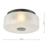 Twyman 3 Light Flush Satin Black and White Ribbed Glass IP44