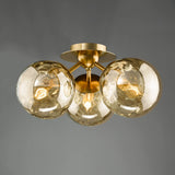 Ulrika 3 Light Flush Antique Brass and Amber Glass