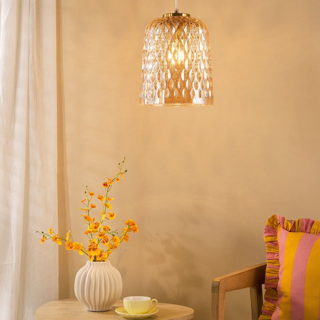 Varius Pendant Natural Brass and Amber Glass