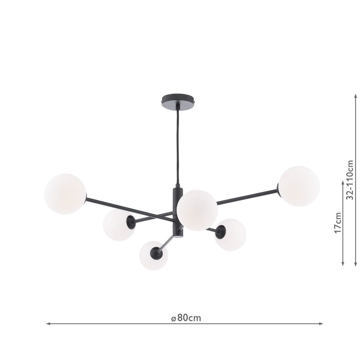 Vignette 6 Light Pendant Matt Black With Opal Glass