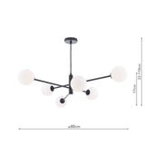 Vignette 6 Light Pendant Matt Black With Opal Glass