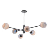 Vignette 6 Light Pendant Matt Black With Planet Style Glass