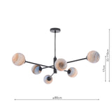 Vignette 6 Light Pendant Matt Black With Planet Style Glass