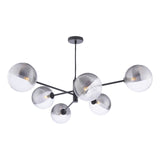 Vignette 6 Light Pendant Matt Black With Smoked/Clear Ribbed Glass