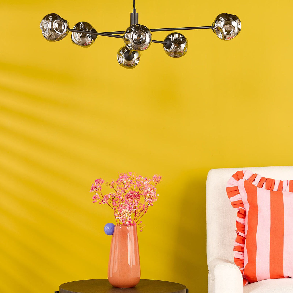 Vignette 6 Light Pendant Matt Black With Closed Organic Smoked Glass