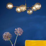 Vignette 6 Light Pendant Aged Brass With Amber Dimpled Glass