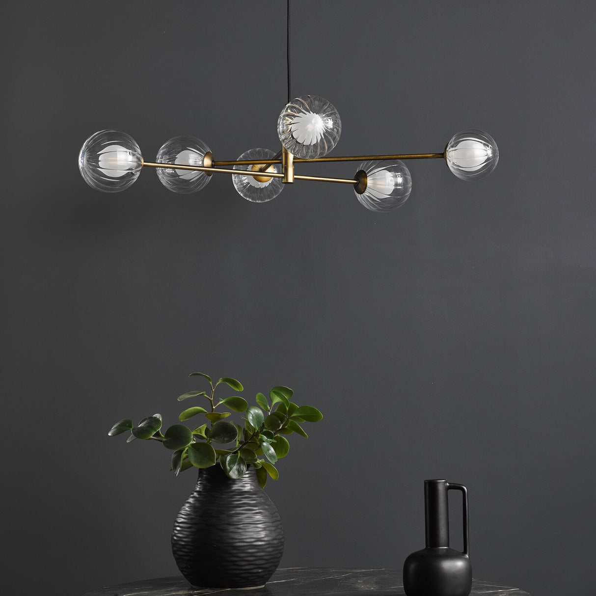 Vignette 6 Light Pendant Aged Brass With Clear/Opal Glass