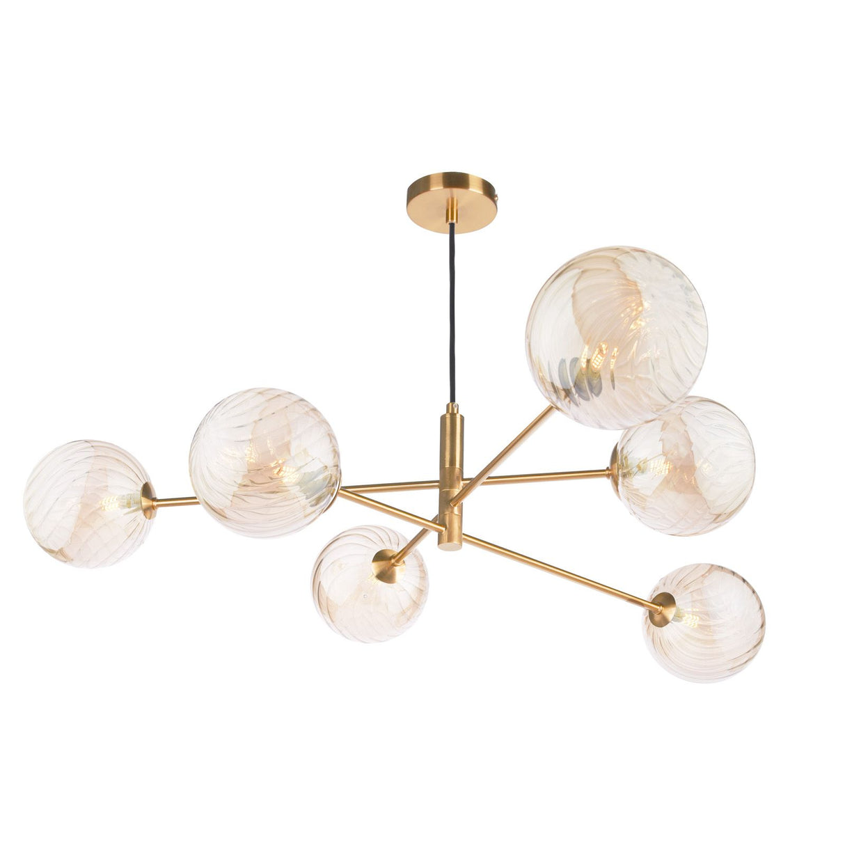 Vignette 6 Light Pendant Aged Brass With Twisted Amber Glass