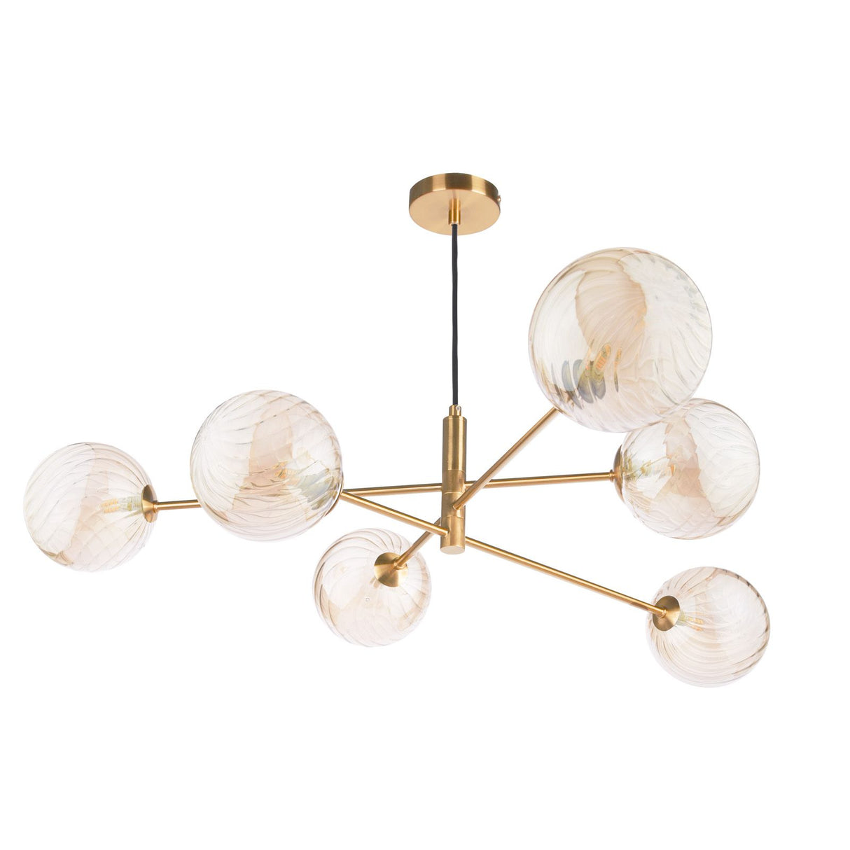 Vignette 6 Light Pendant Aged Brass With Twisted Amber Glass