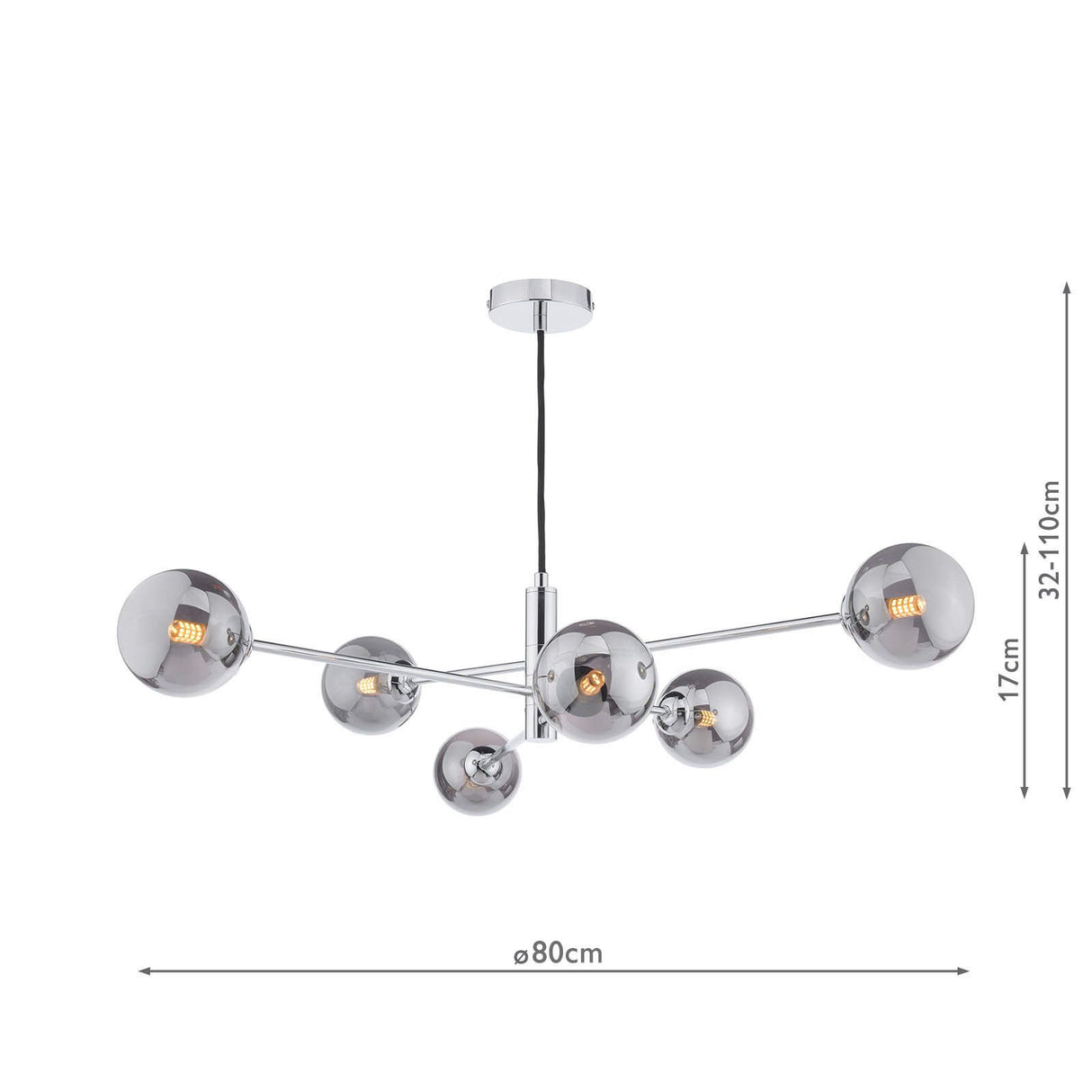 Vignette 6 Light Pendant Polished Chrome With Smoked Glass