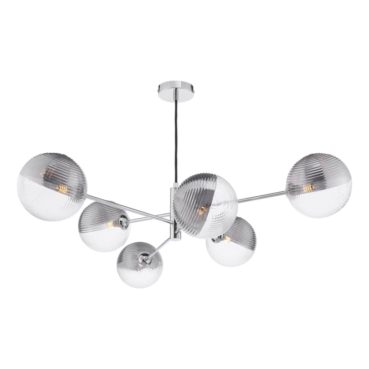 Vignette 6 Light Pendant Polished Chrome With Smoked/Clear Ribbed Glass