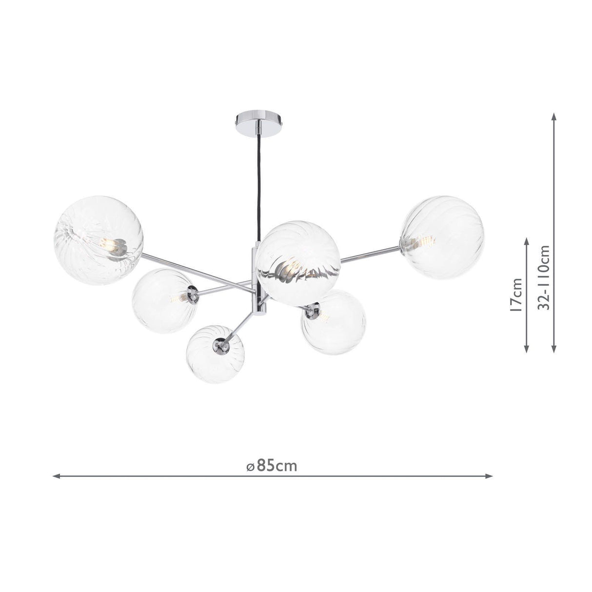 Vignette 6 Light Pendant Polished Chrome With Closed Glass