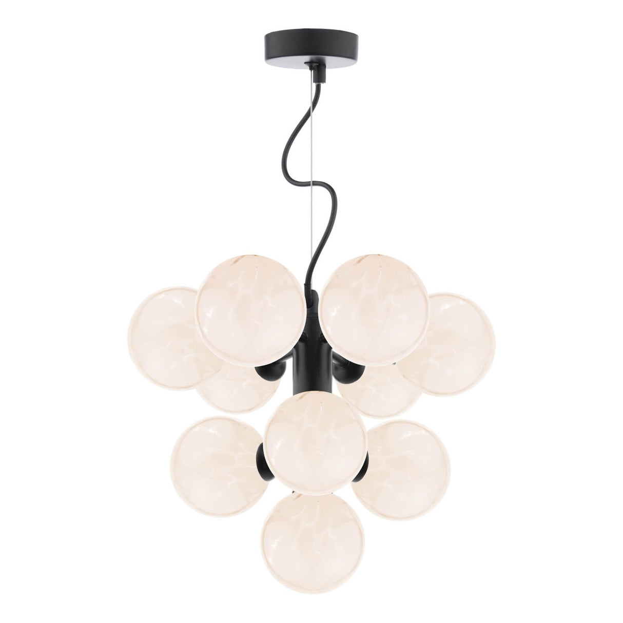 Vine 10 Light Pendant Satin Black With White Confetti Glass