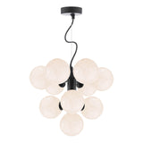 Vine 10 Light Pendant Satin Black With White Confetti Glass