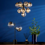 Vine 10 Light Pendant Satin Black With Smoked/Clear Ribbed Glass