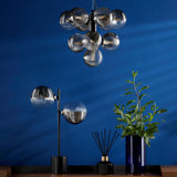 Vine 10 Light Pendant Satin Black With Smoked/Clear Ribbed Glass