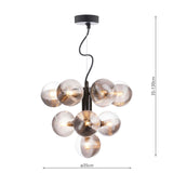 Vine 10 Light Pendant Satin Black With Smoked/Clear Ribbed Glass
