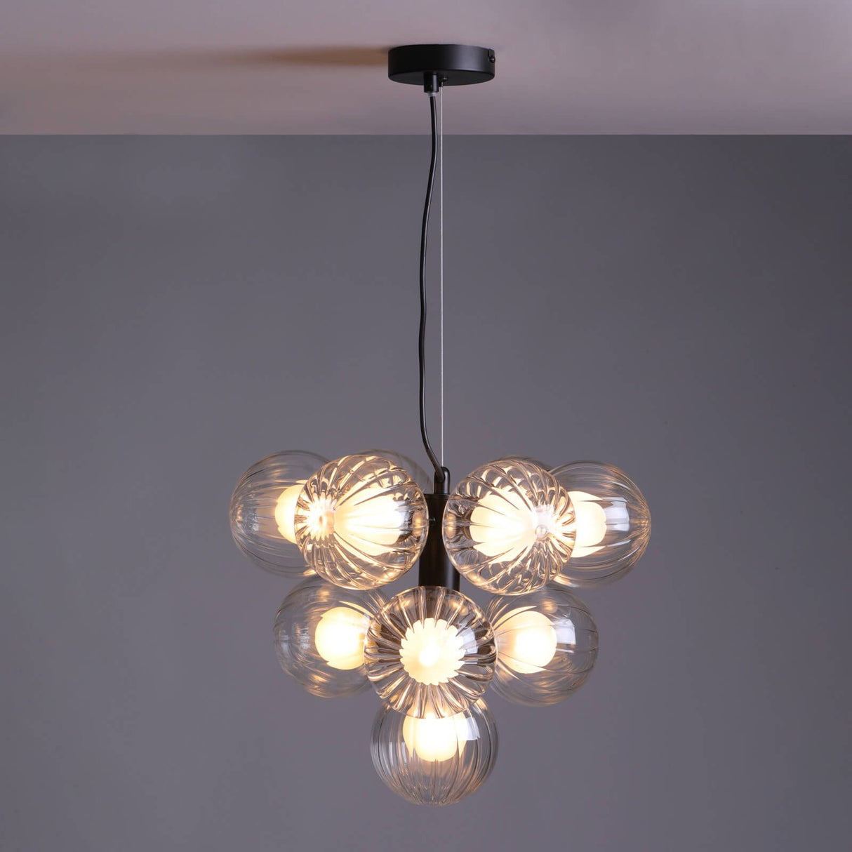 Vine 10 Light Pendant Satin Black With Clear/Opal Glass