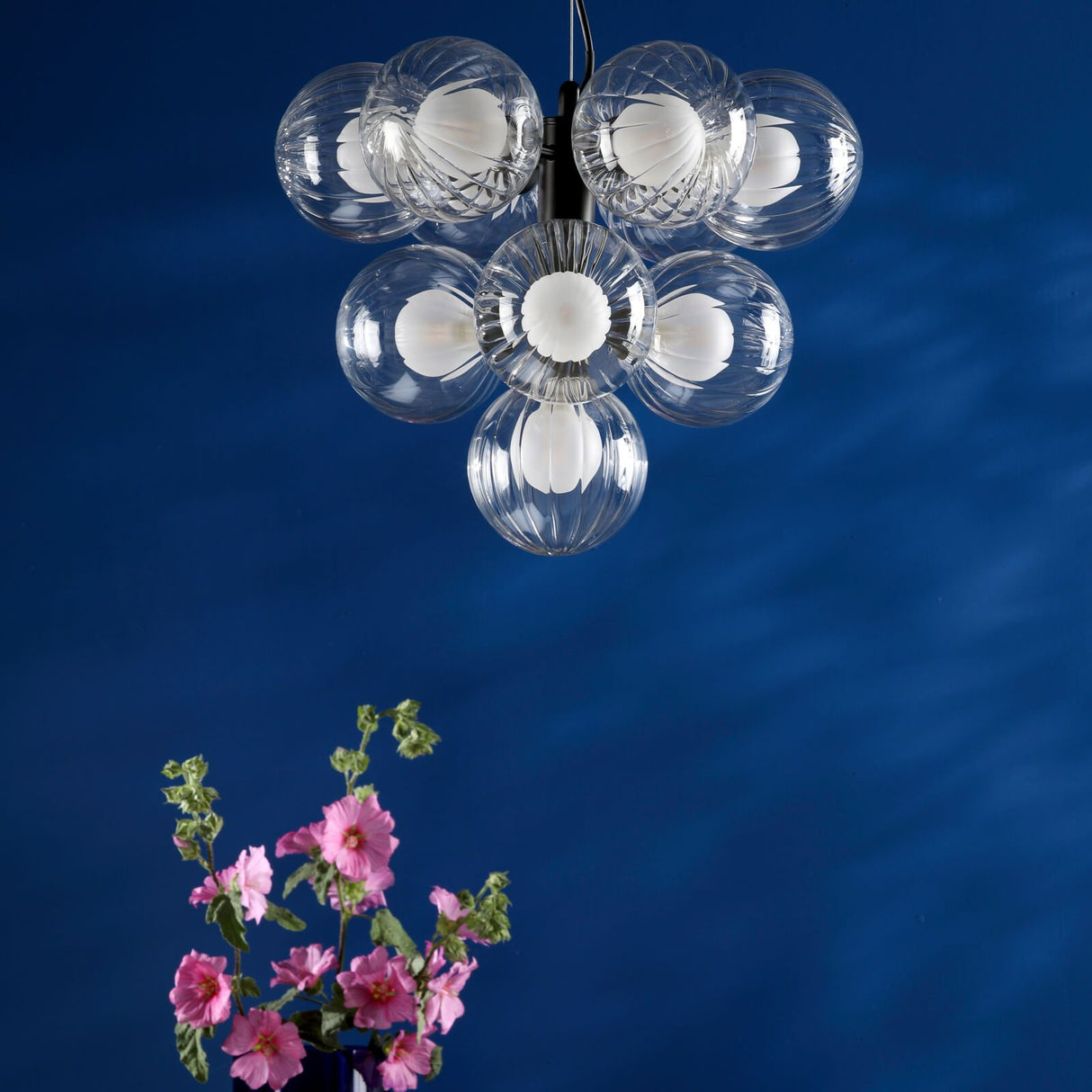 Vine 10 Light Pendant Satin Black With Clear/Opal Glass