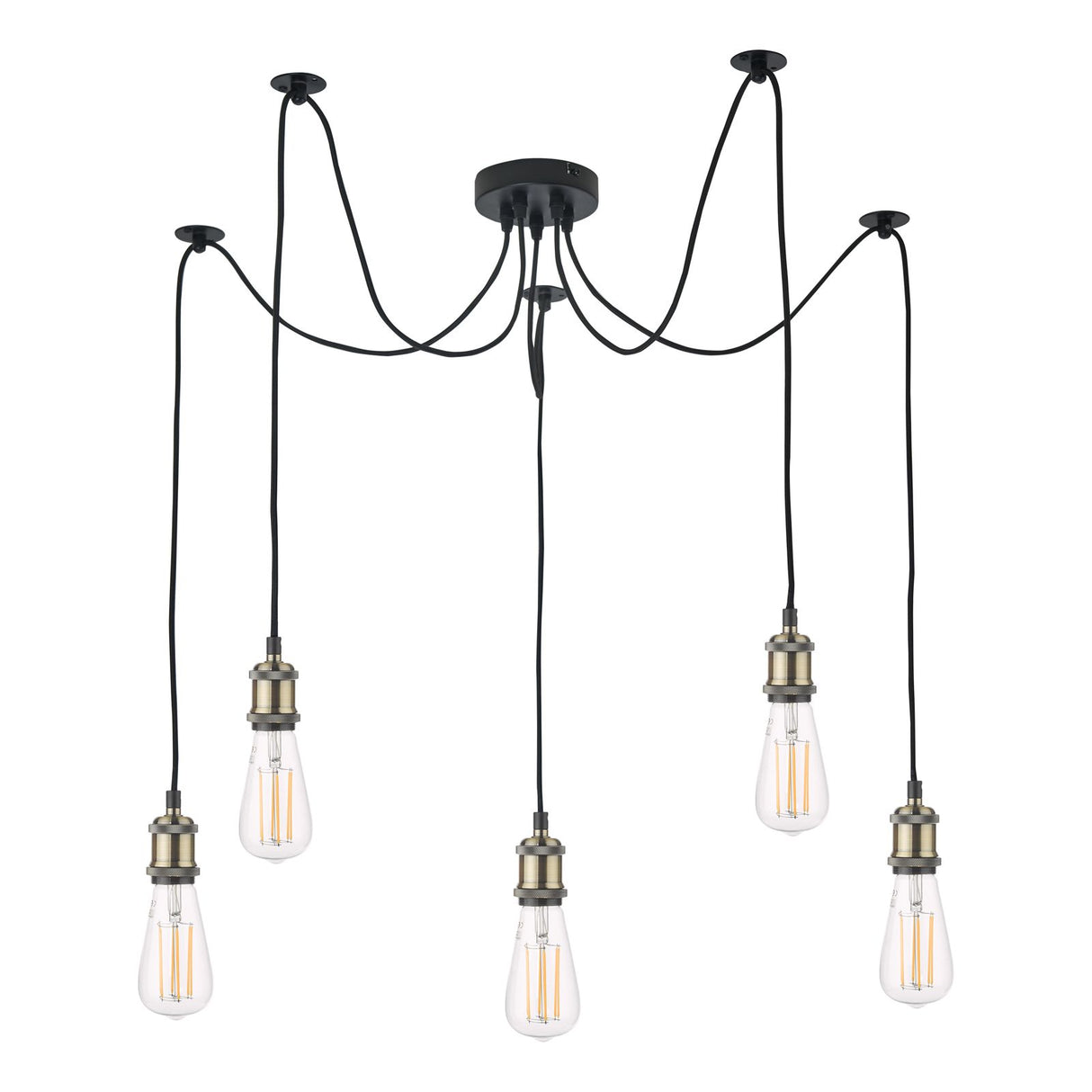Waco 5 Light Pendant Antique Brass Matt Black