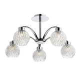 Yasmin 5 Light Semi-Flush Polished Chrome and Ribbed Glass
