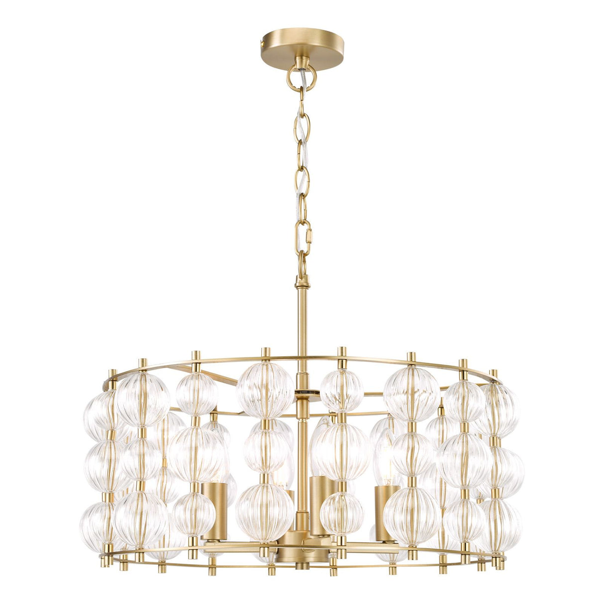 Yuridia 4 Light Pendant Satin Gold and Ribbed Glass