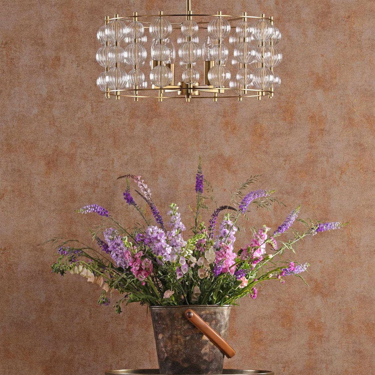 Yuridia 4 Light Pendant Satin Gold and Ribbed Glass