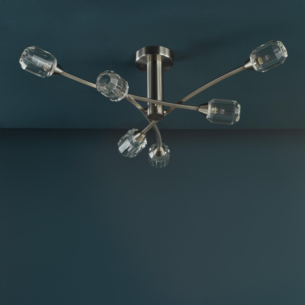 Zonda 6 Light Semi-Flush Brushed Nickel and Crystal